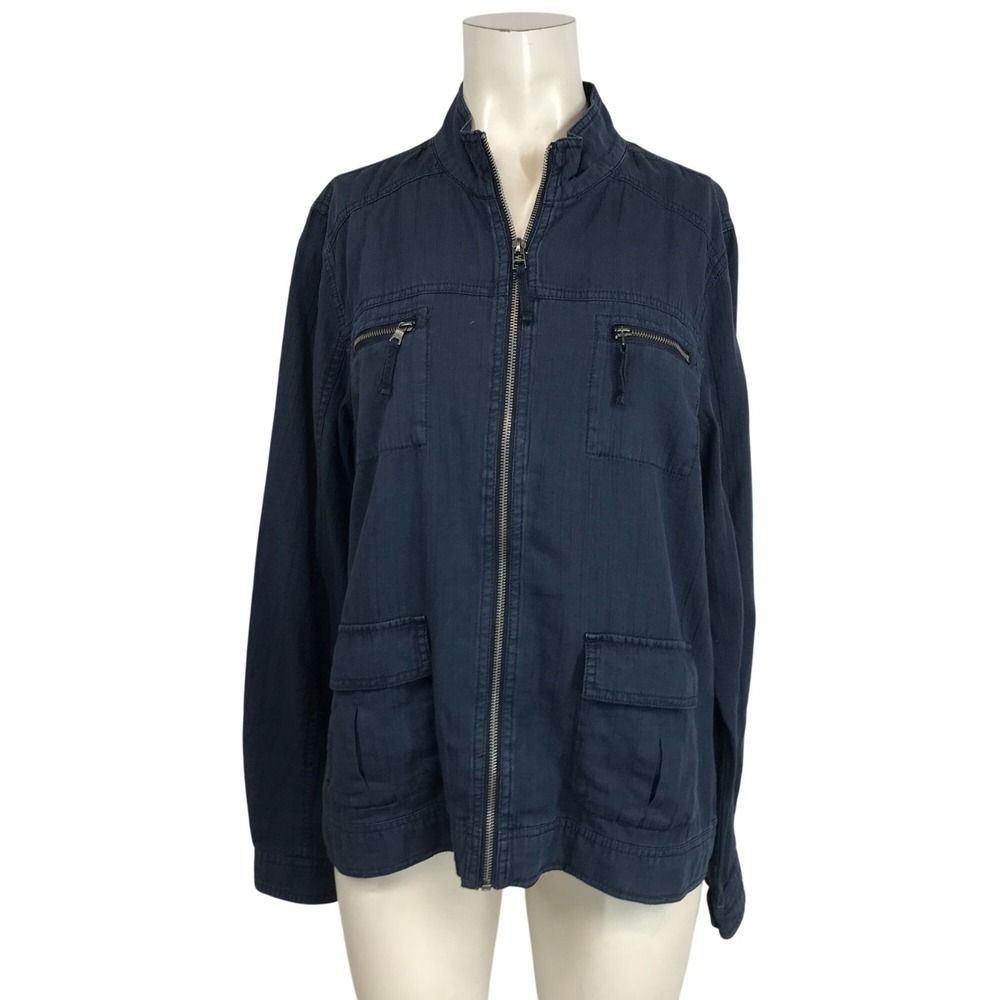 MAURICES - WOMEN'S‎ MEDIUM - NAVY FULL ZIP CARGO LIGHTWEIGHT LINEN BLEND JACKET